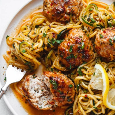 Garlic Butter Turkey Meatballs with Zucchini Noodles